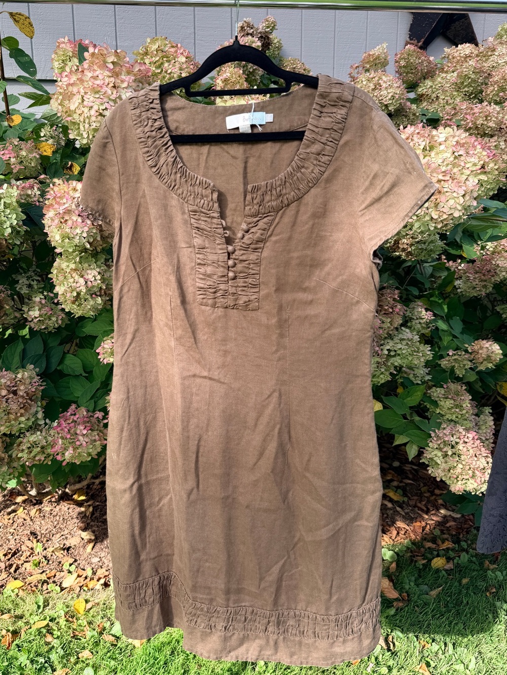 Boden Brown Linen-Blend Short-Sleeve Tunic Dress
